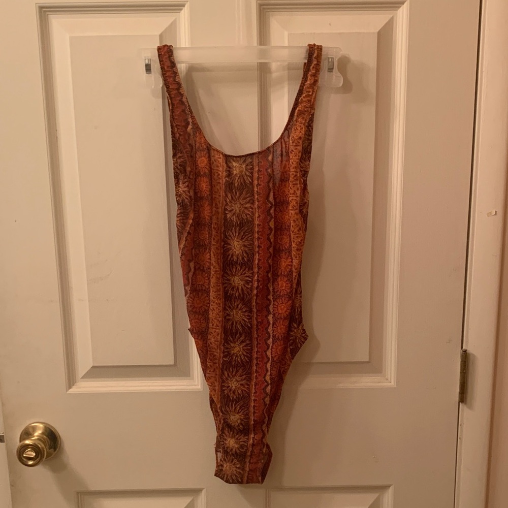 Sexy See through Elegant Women's One Piece Swimsuit in Brown and Orange Size 7-8